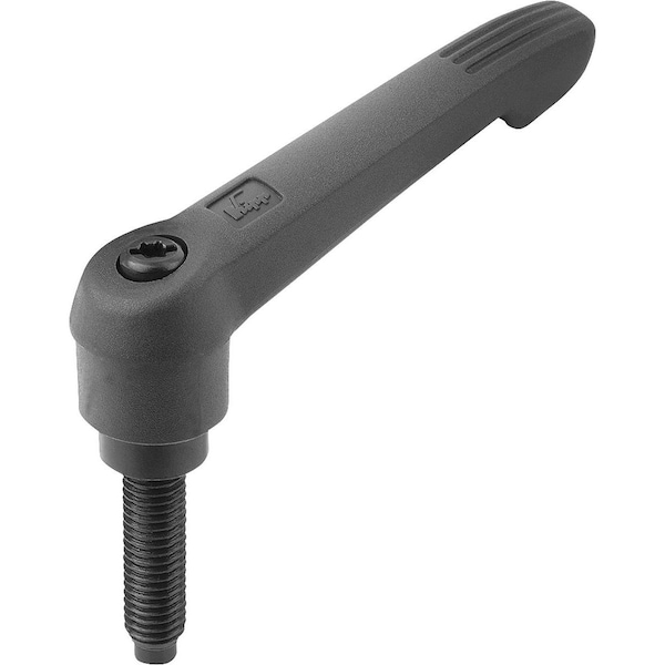Adjustable Handle W. Thrust Pin Size:1 M05X40, Form:E Plastic, Black, W. Point, Comp:Steel Point